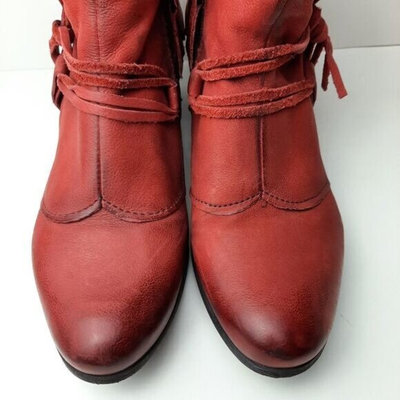 MJUS \ Chunky Heel Genuine Leather Booties w/ Foldover Detail Red Sz 8 US Eur 39 - Picture 7 of 15